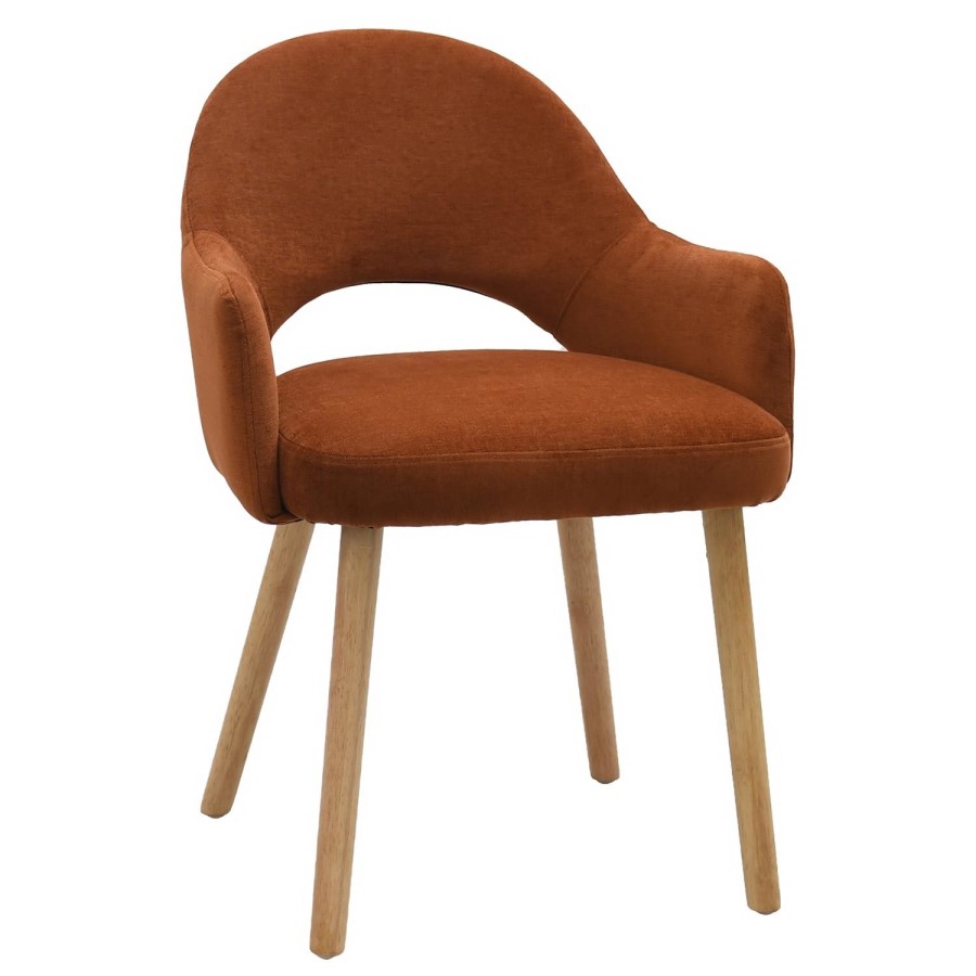 Set of 6 Burnt Orange Upholstered Dining Chairs with Oak Legs - Colbie