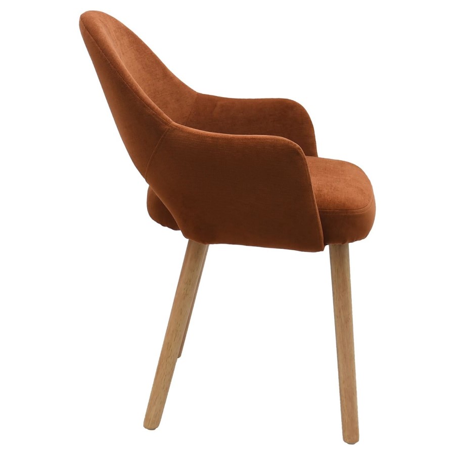 Set of 6 Burnt Orange Upholstered Dining Chairs with Oak Legs - Colbie