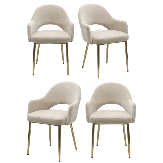 Set of 4 Beige Fabric Dining Chairs with Gold Legs - Colbie