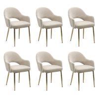 Set of 6 Beige Upholstered Dning Chairs with Gold Legs - Colbie