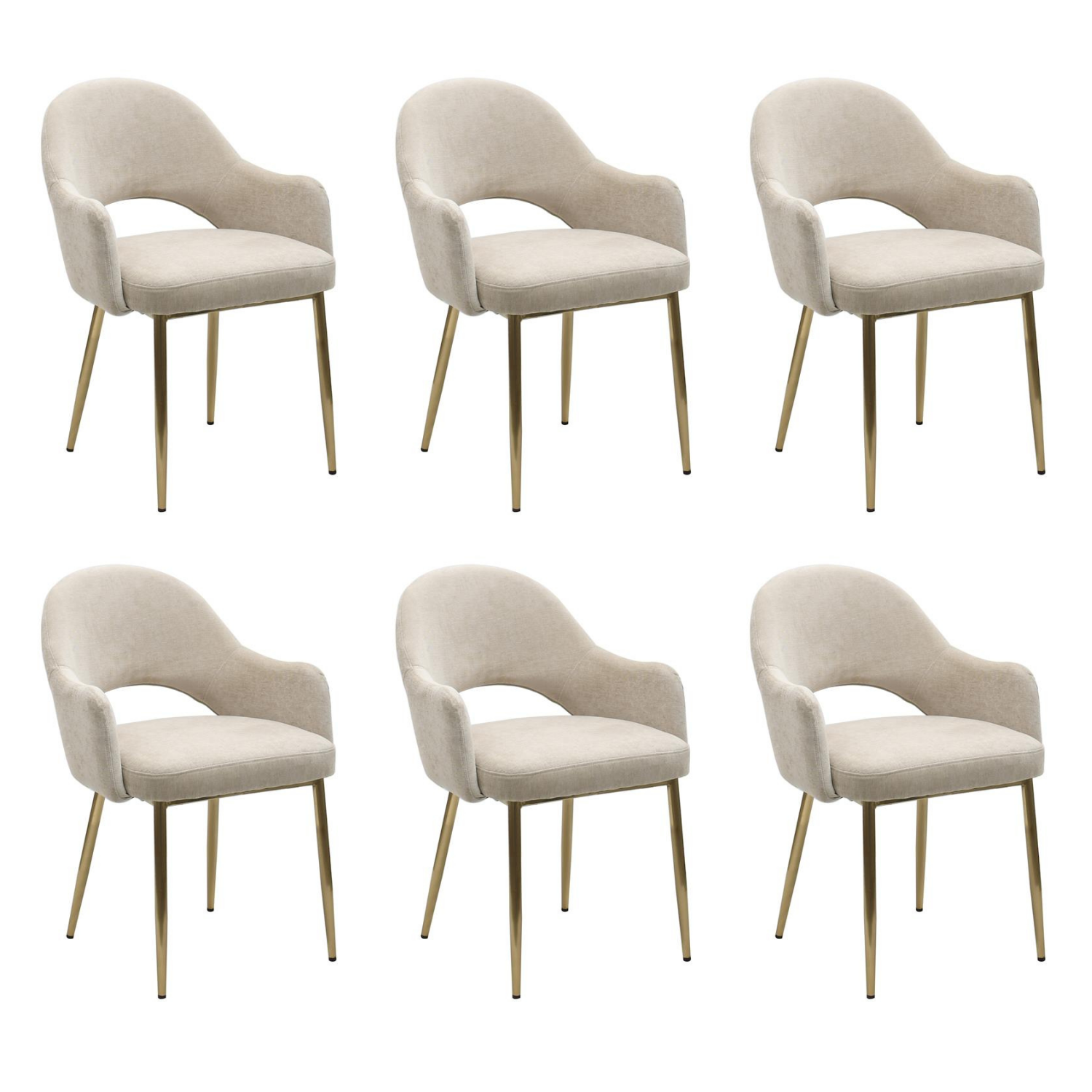 Colbie Beige Set Of 6 Upholstered Dining Chairs With Gold Legs