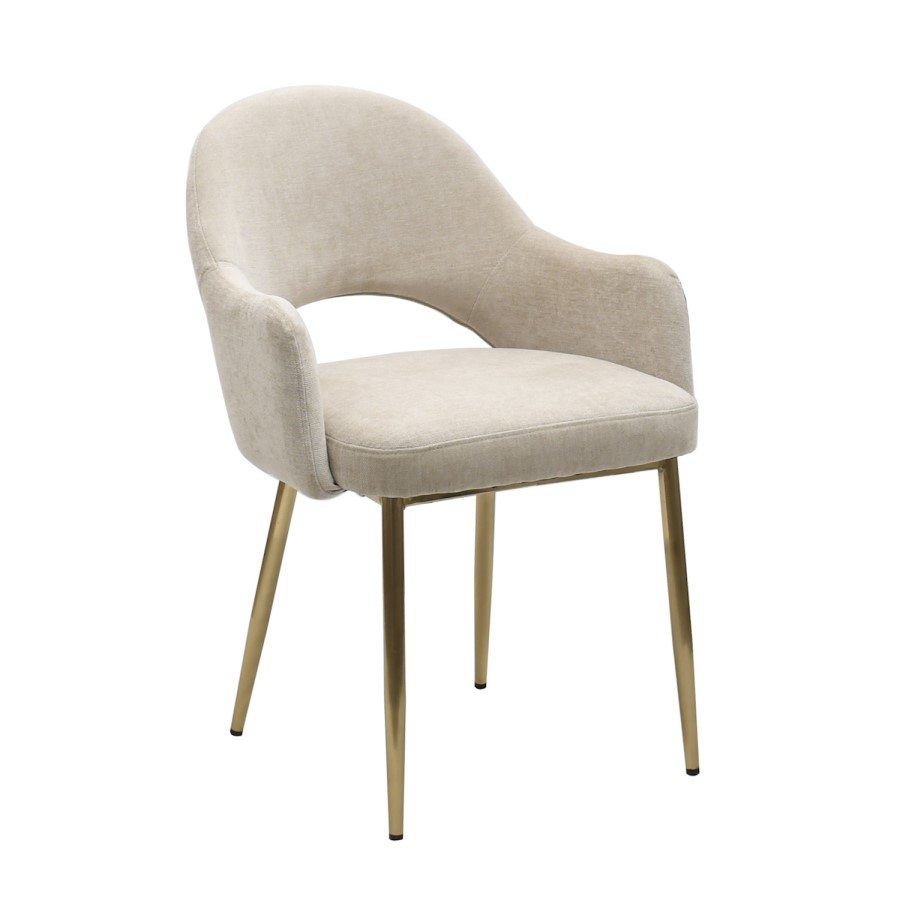 Set of 6 Beige Upholstered Dning Chairs with Gold Legs - Colbie