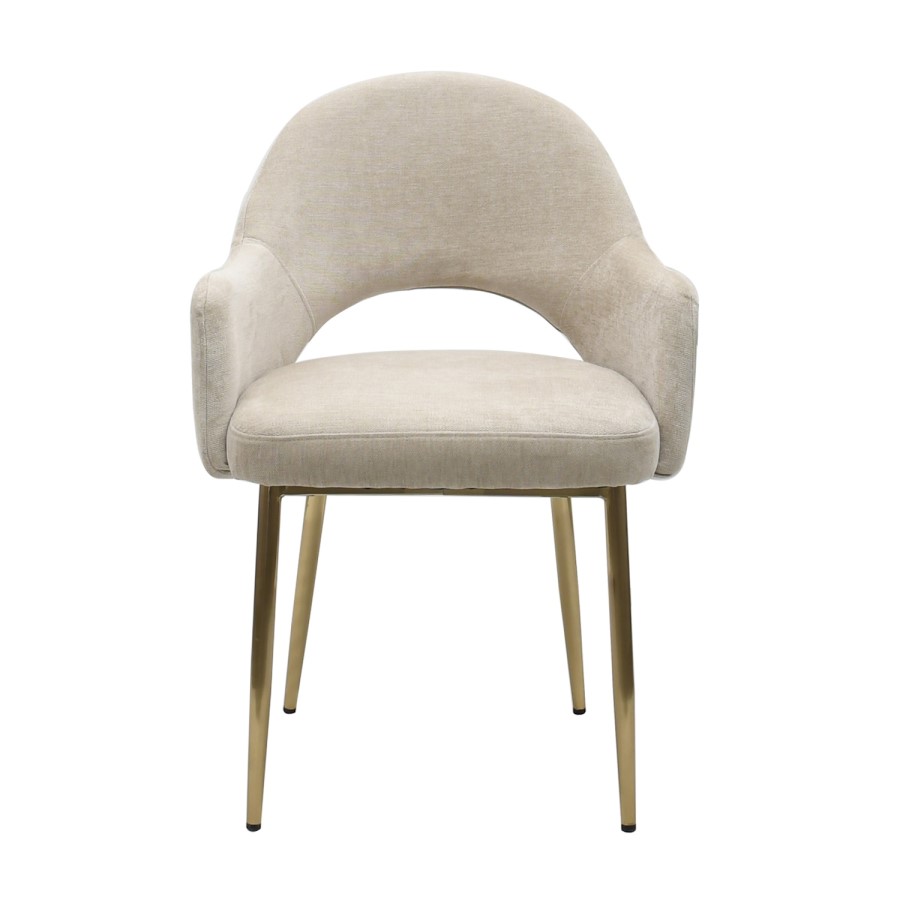 Set of 6 Beige Upholstered Dning Chairs with Gold Legs - Colbie