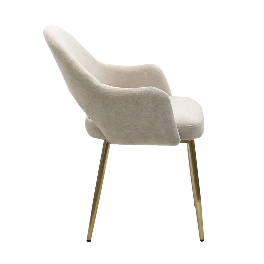 Set of 6 Beige Upholstered Dning Chairs with Gold Legs - Colbie