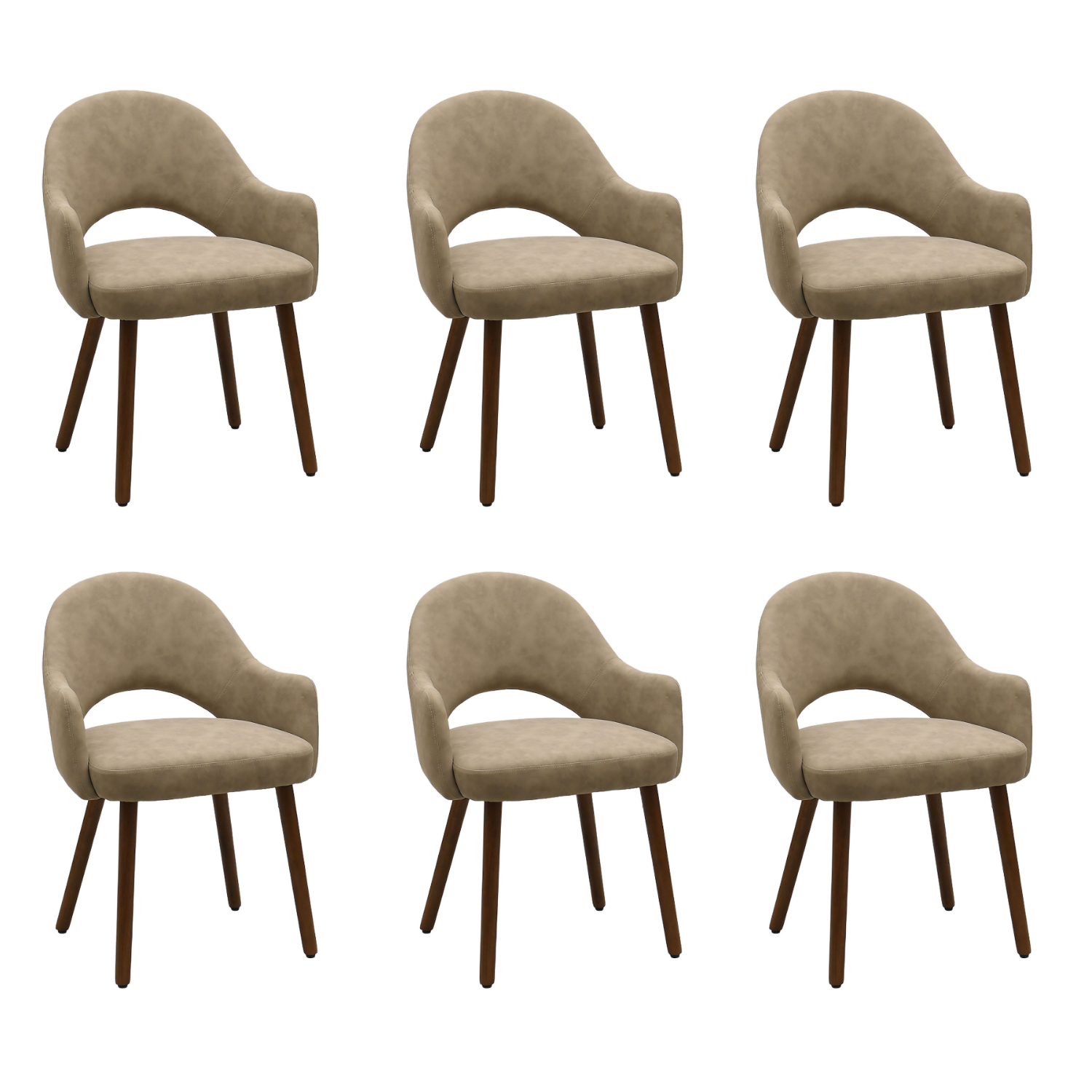 Colbie Beige Set Of 6 Faux Leather Dining Chairs With Walnut Legs