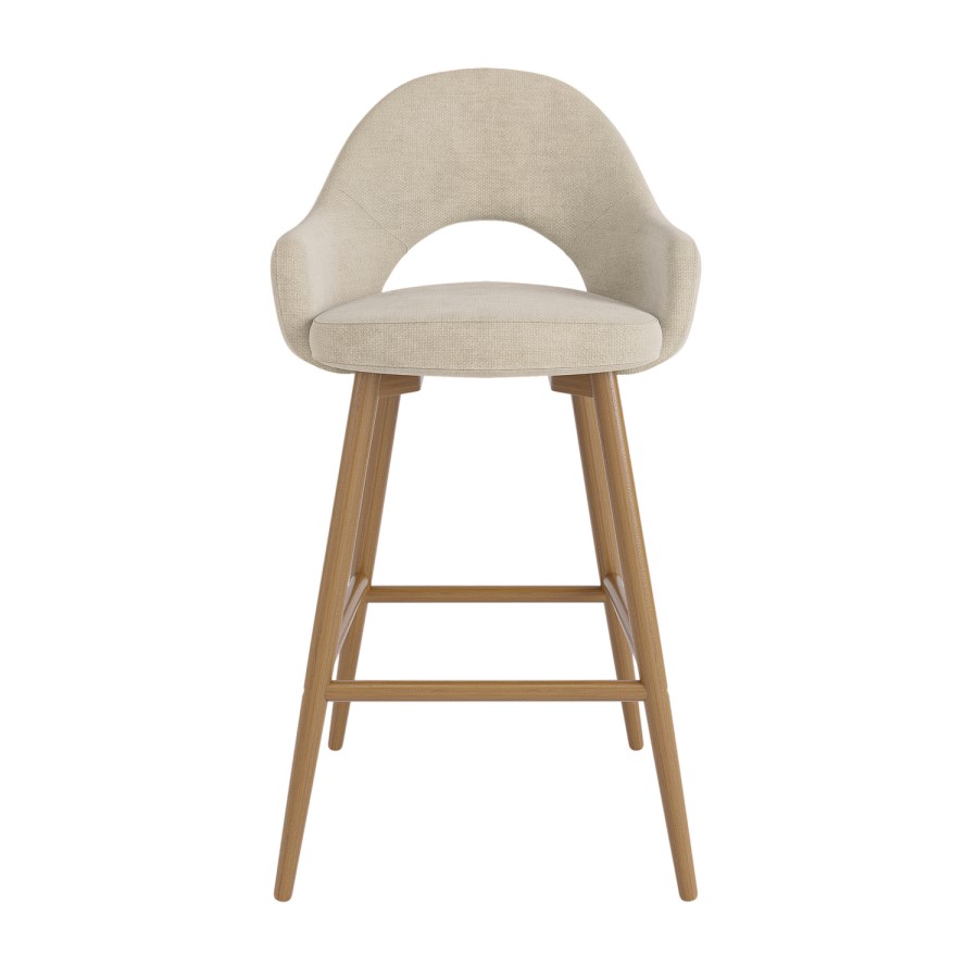 Set of 3 Oak and Beige Upholstered Kitchen Stools with Back - Colbie