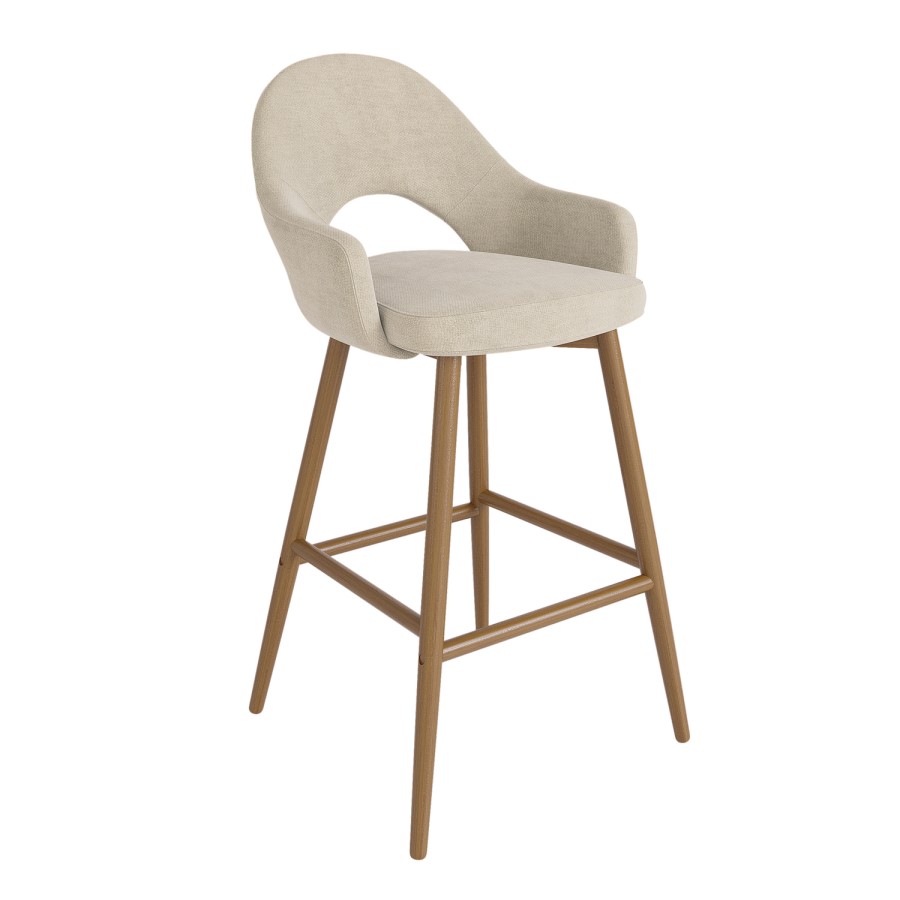 Set of 3 Oak and Beige Upholstered Kitchen Stools with Back - Colbie