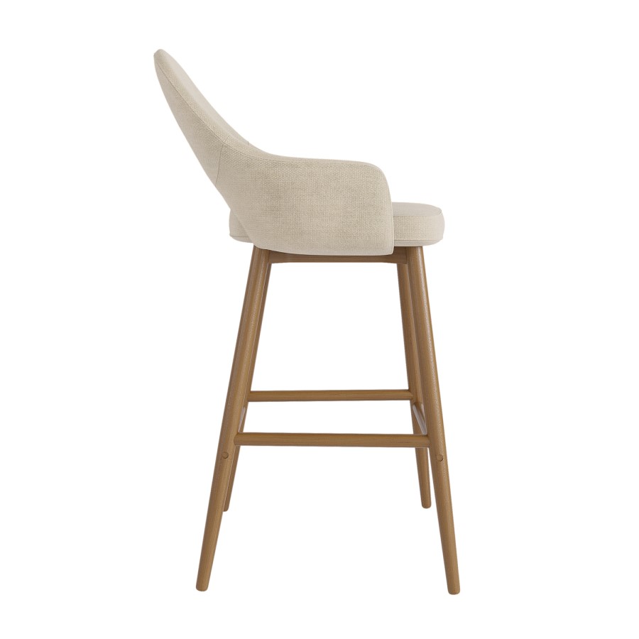Set of 3 Oak and Beige Upholstered Kitchen Stools with Back - Colbie