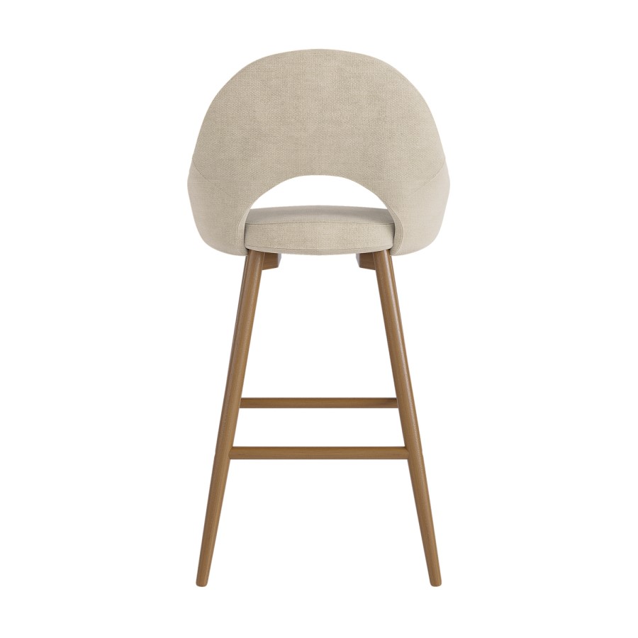 Set of 3 Oak and Beige Upholstered Kitchen Stools with Back - Colbie
