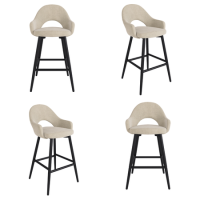 Set of 4 Black and Beige Upholstered Kitchen Stools with Back - Colbie