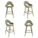 BUN/CLB027S/99451 Set of 4 Oak and Sage Green Velvet Kitchen Stools with Back - Colbie