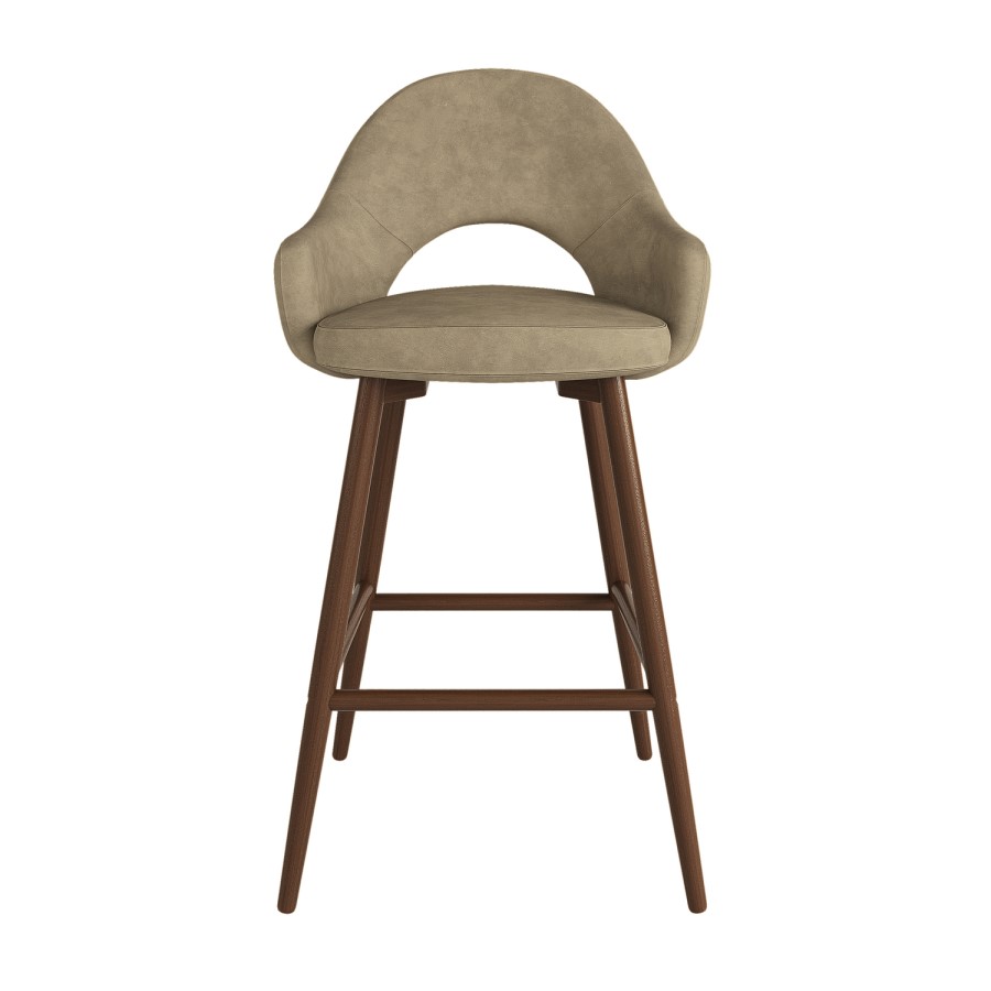 Set of 3 Walnut and Beige Faux Leather Kitchen Stools with Back - Colbie