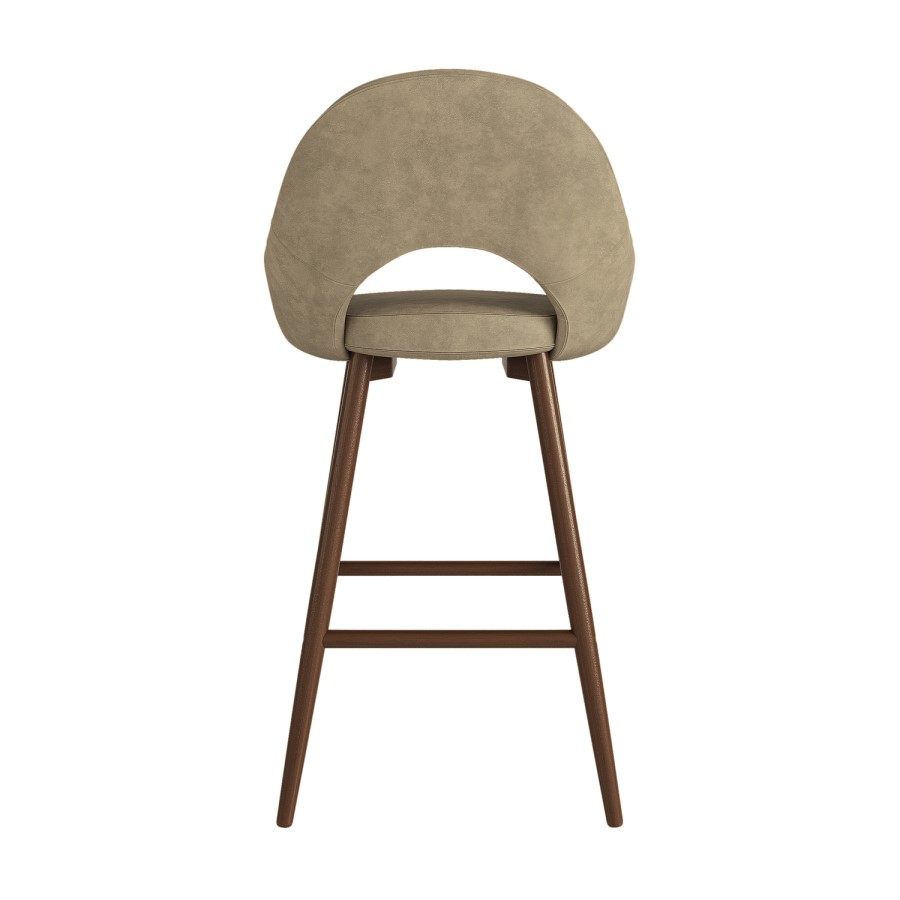 Set of 3 Walnut and Beige Faux Leather Kitchen Stools with Back - Colbie