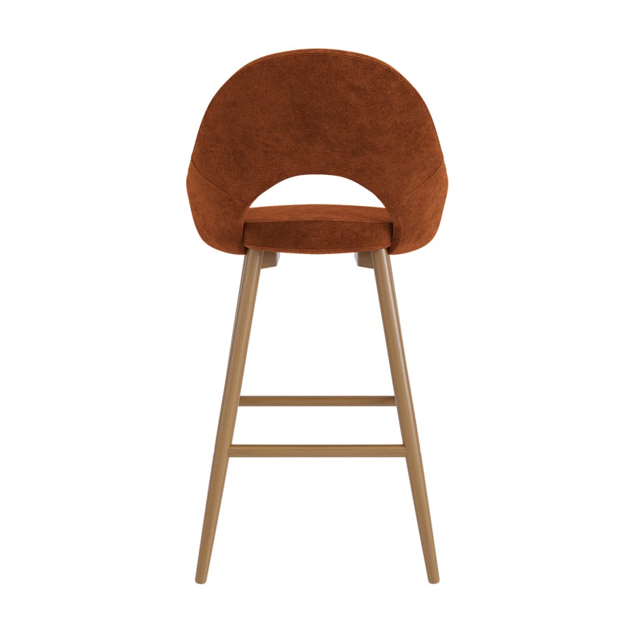 Set of 3 Oak and Burnt Orange Upholstered Kitchen Stools with Back - Colbie