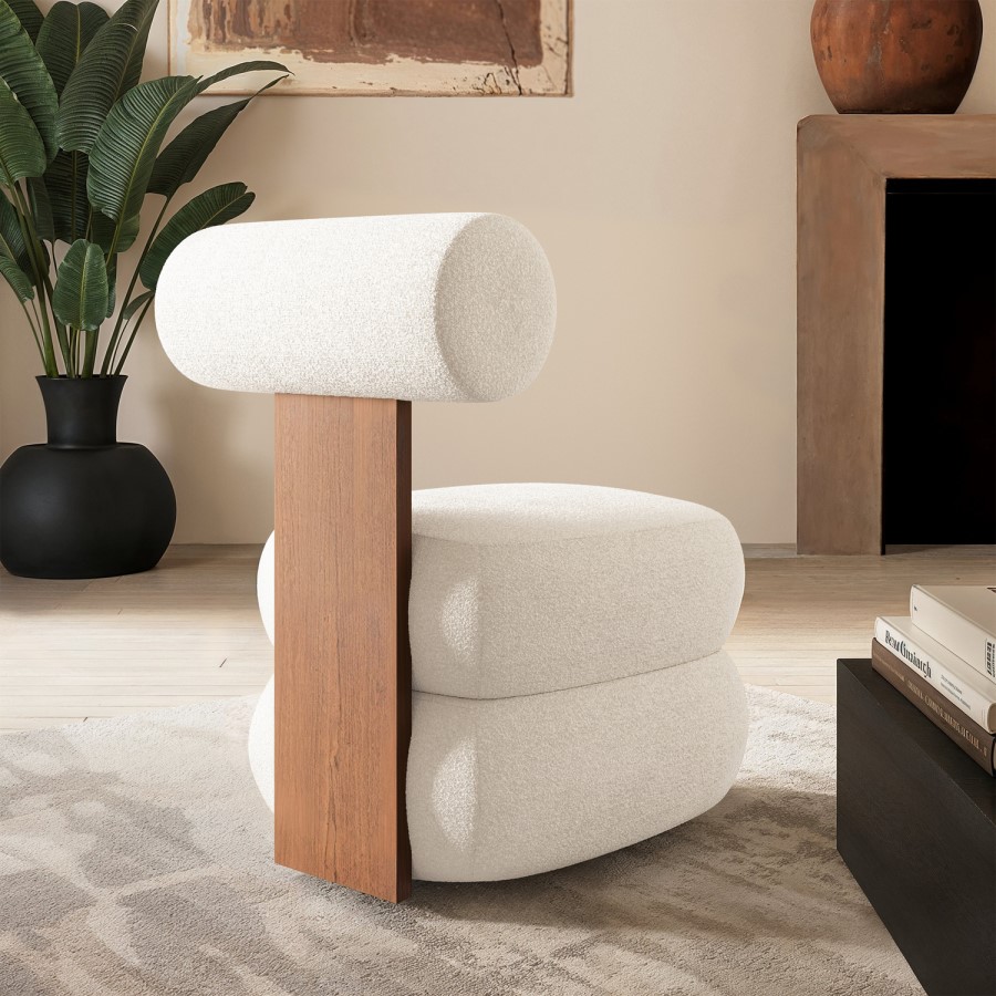 Cream Boucle Roll Back Accent Chair - Cleo