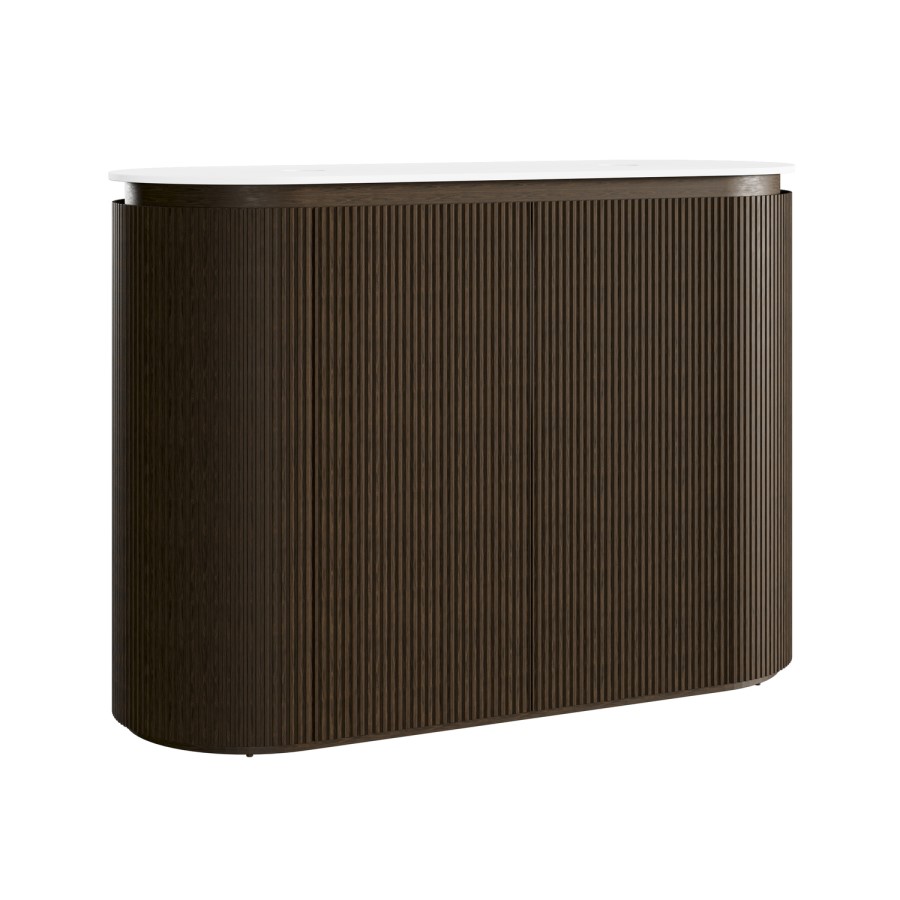 1200mm Walnut Wood Effect Curved Fluted Freestanding Double Countertop Vanity Unit - Matira