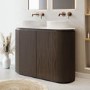 1200mm Walnut Wood Effect Curved Fluted Freestanding Double Countertop Vanity Unit with Basin - Matira