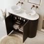 1200mm Walnut Wood Effect Curved Fluted Freestanding Double Countertop Vanity Unit with Basin - Matira