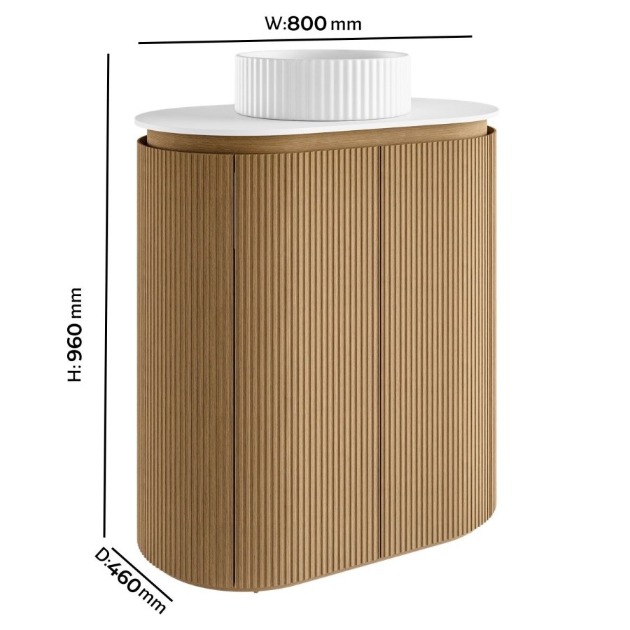 800mm Wooden Curved Fluted Freestanding Countertop Vanity Unit with Basin - Matira