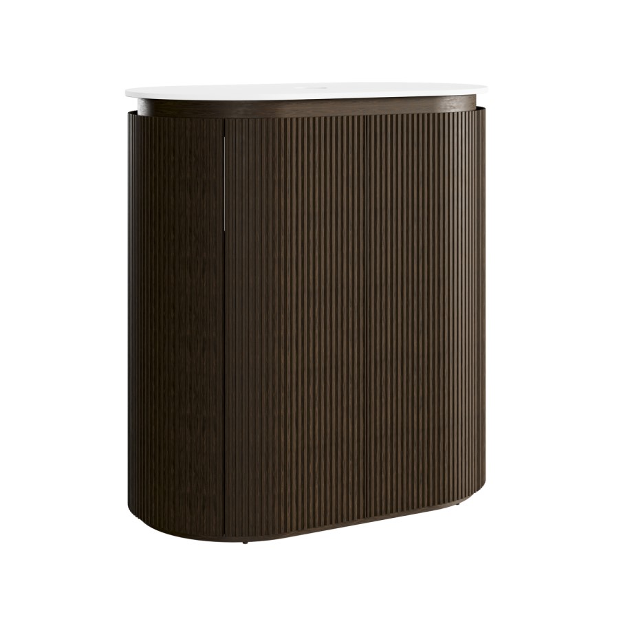 800mm Walnut Wood Effect Curved Fluted Freestanding Countertop Vanity Unit – Matira