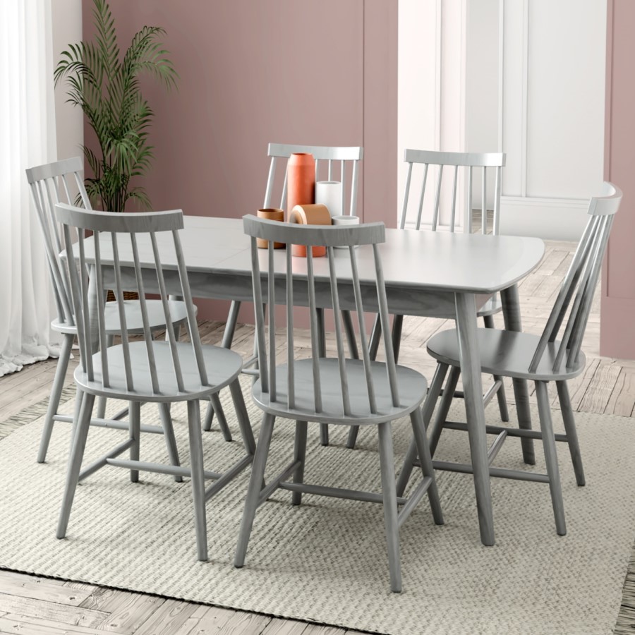 Grey Extendable Dining Set with 6 Spindle Chairs - Cami