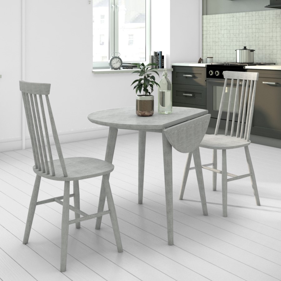 Grey Drop Leaf Dining Set with 2 Grey Spindle Chairs - Cami