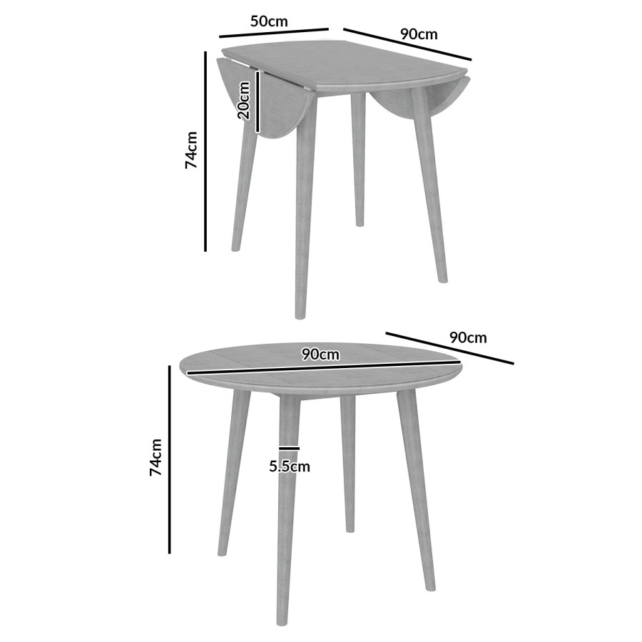 Grey Drop Leaf Dining Set with 2 Grey Spindle Chairs - Cami