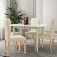 Cream Extendable Dining Table with 4 Cream Velvet Dining Chairs - Cami