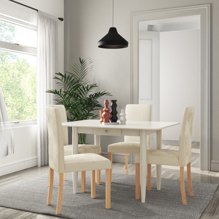 Cream Extendable Dining Table with 4 Cream Velvet Dining Chairs - Cami