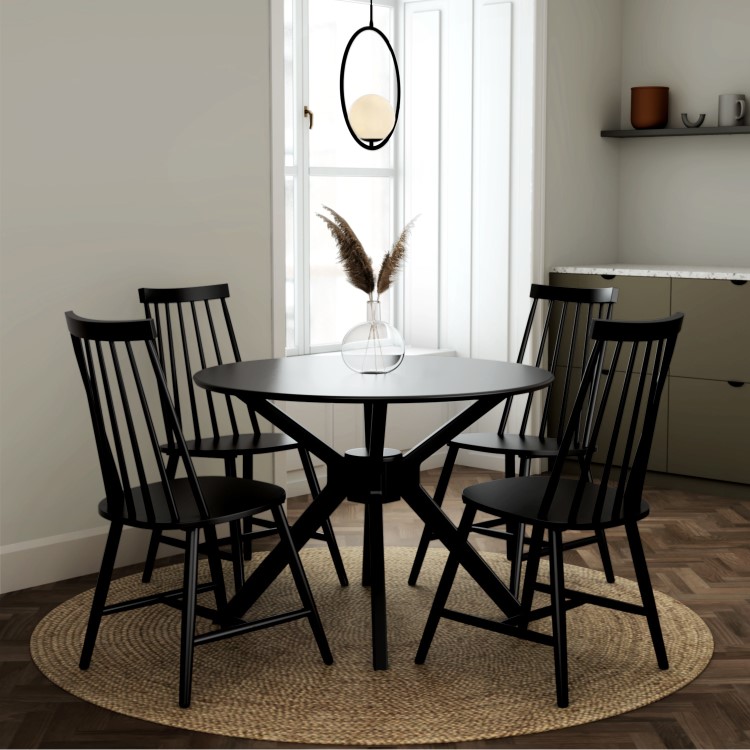 Set of 4 Black Wooden Spindle Dining Chairs - Cami