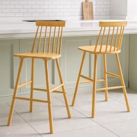 Set of 2 Light Oak Wooden Kitchen Stools with Spindle Back - 66cm - Cami