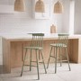 Set Of 2 Olive Green Wooden Kitchen Stools with Spindle Back - 66cm - Cami