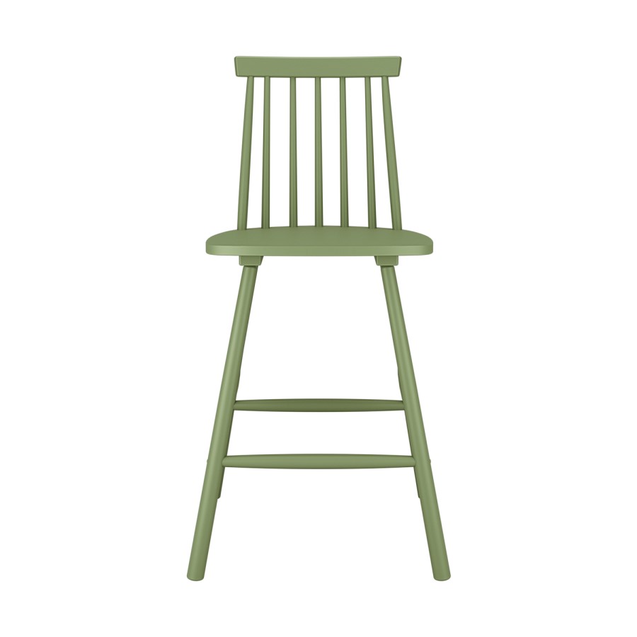 Set Of 2 Olive Green Wooden Kitchen Stools with Spindle Back - 66cm - Cami