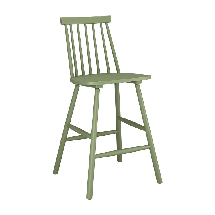 Set Of 3 Olive Green Wooden Kitchen Stools With Spindle Back - 66cm - Cami