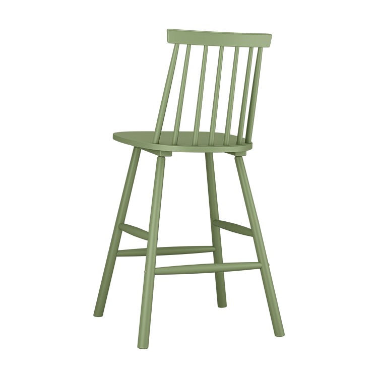 Set Of 3 Olive Green Wooden Kitchen Stools With Spindle Back - 66cm - Cami