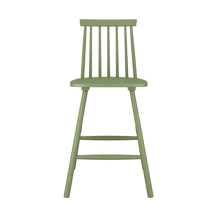 Set Of 3 Olive Green Wooden Kitchen Stools With Spindle Back - 66cm - Cami