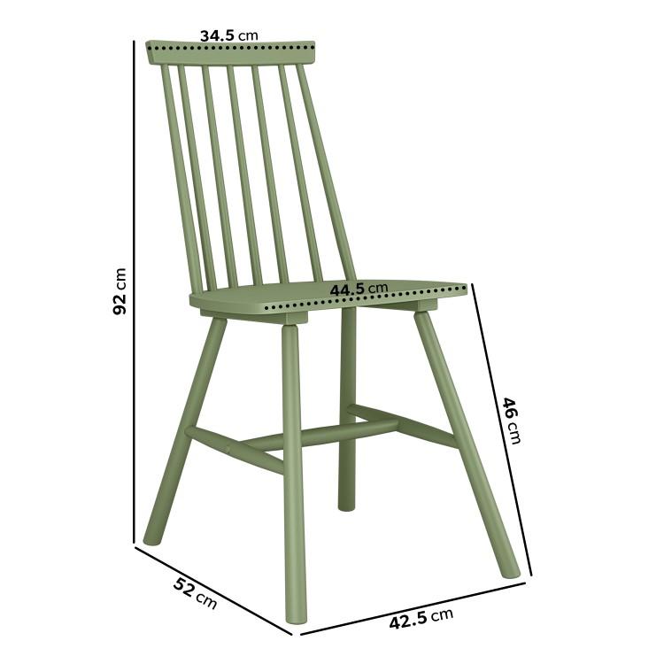 Set of 2 Olive Green Wooden Spindle Back Dining Chairs - Cami