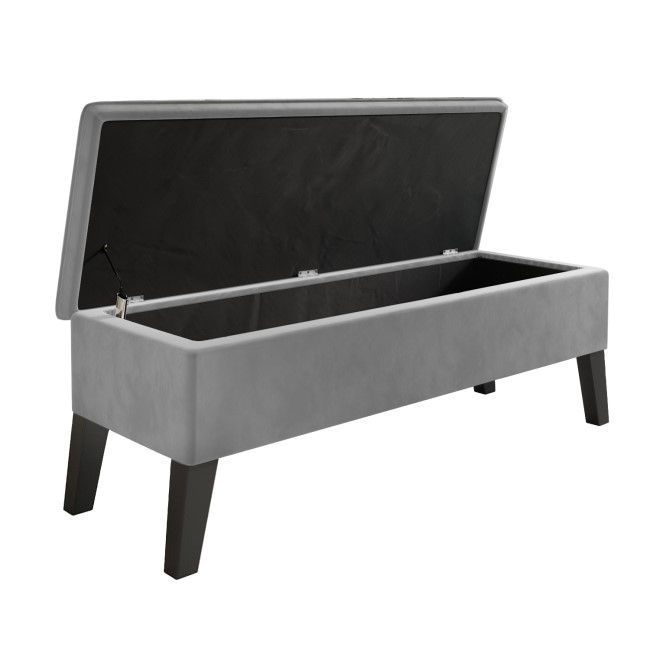 Cushioned End-of-Bed Ottoman Storage Bench in Grey Velvet - Cameron