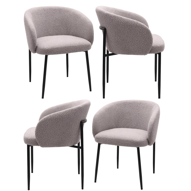 Set of 4 Taupe Boucle Upholstered Dining Chairs - Cora