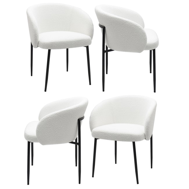 Set of 4 White Boucle Upholstered Dining Chairs - Cora