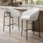 Set of 2 White Boucle Upholstered Kitchen Stools with Black Legs and Back - Cora