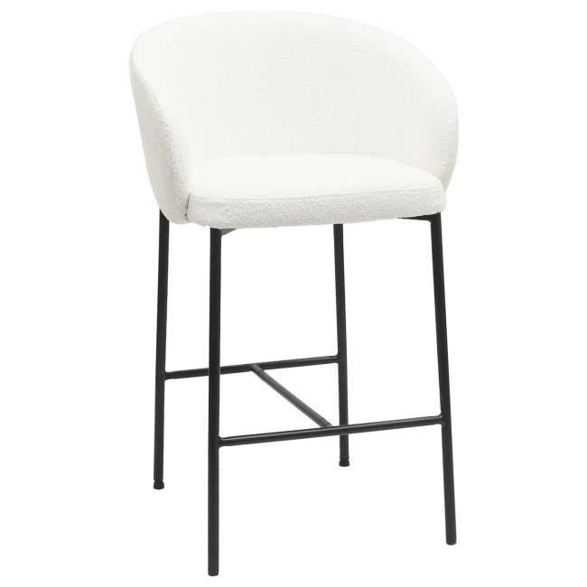 Set of 4 White Boucle Upholstered Kitchen Stools with Black Legs and Back - Cora