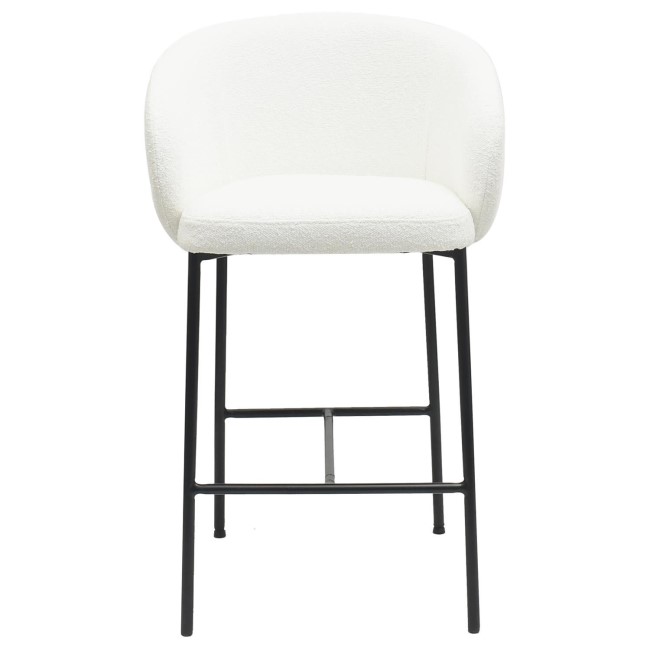 Set of 4 White Boucle Upholstered Kitchen Stools with Black Legs and Back - Cora