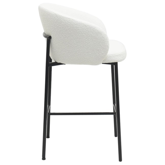 Set of 4 White Boucle Upholstered Kitchen Stools with Black Legs and Back - Cora