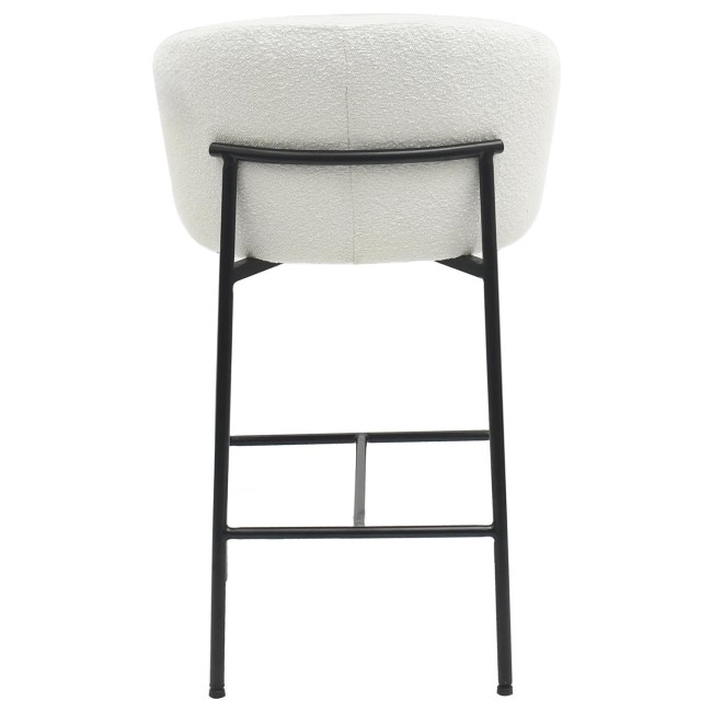 Set of 4 White Boucle Upholstered Kitchen Stools with Black Legs and Back - Cora