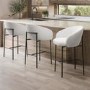 Set of 3 White Boucle Upholstered Kitchen Stools with Black Legs and Back - Cora