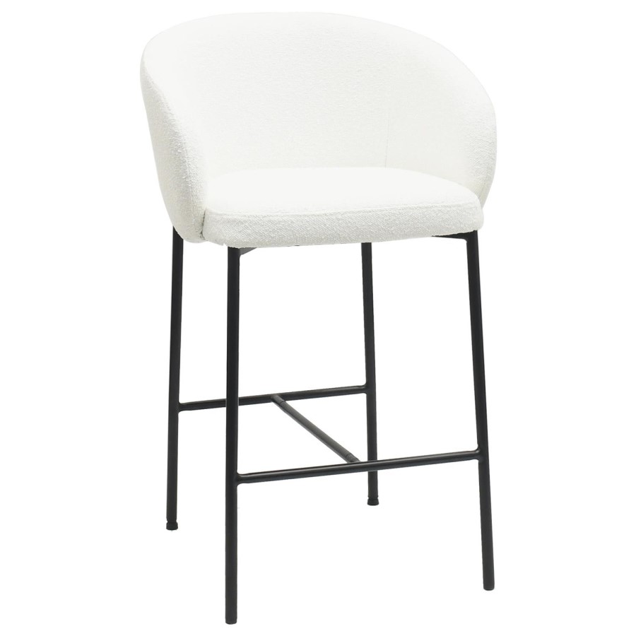 ONLY OPENED - White Boucle Upholstered Kitchen Stool with Black Legs and Back - Cora
