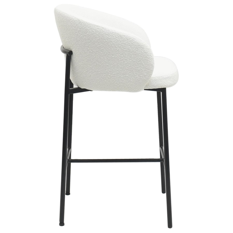 ONLY OPENED - White Boucle Upholstered Kitchen Stool with Black Legs and Back - Cora