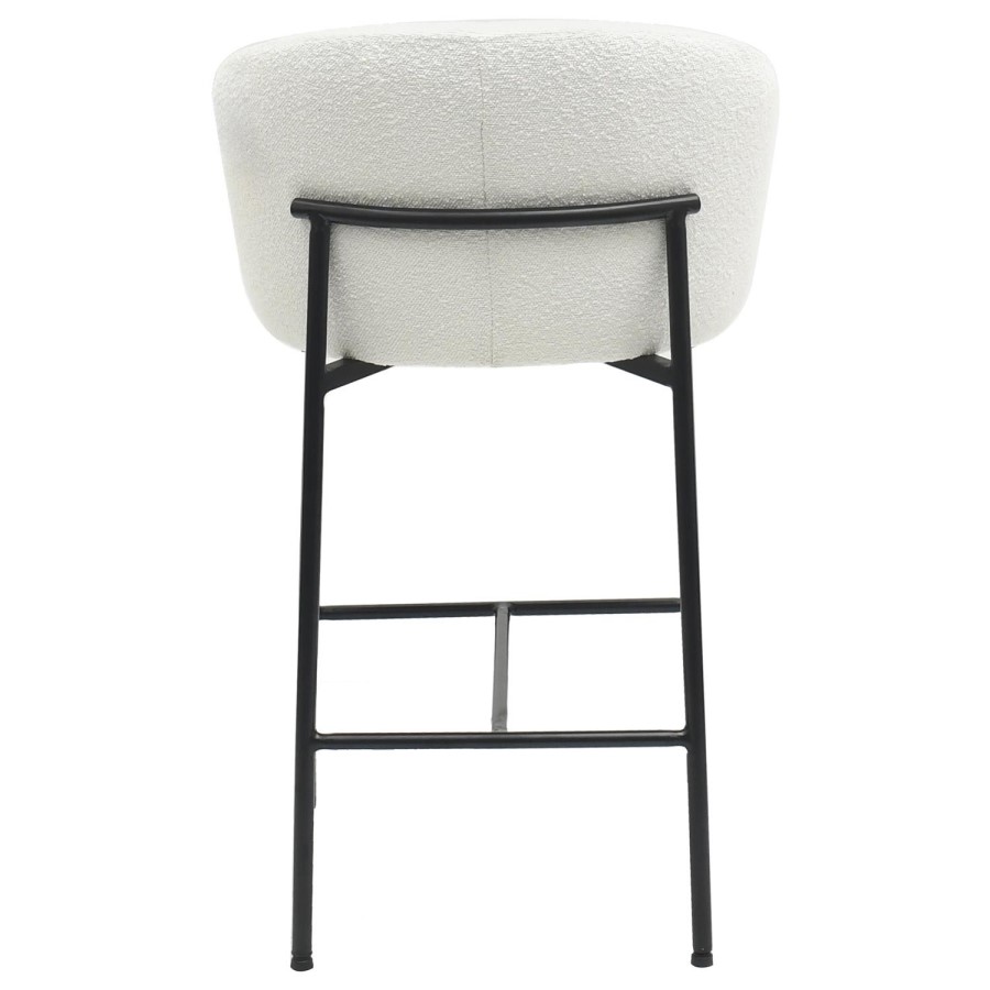 ONLY OPENED - White Boucle Upholstered Kitchen Stool with Black Legs and Back - Cora