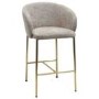Set of 3 Mink Upholstered Kitchen Stools with Brass Legs and Back - Cora